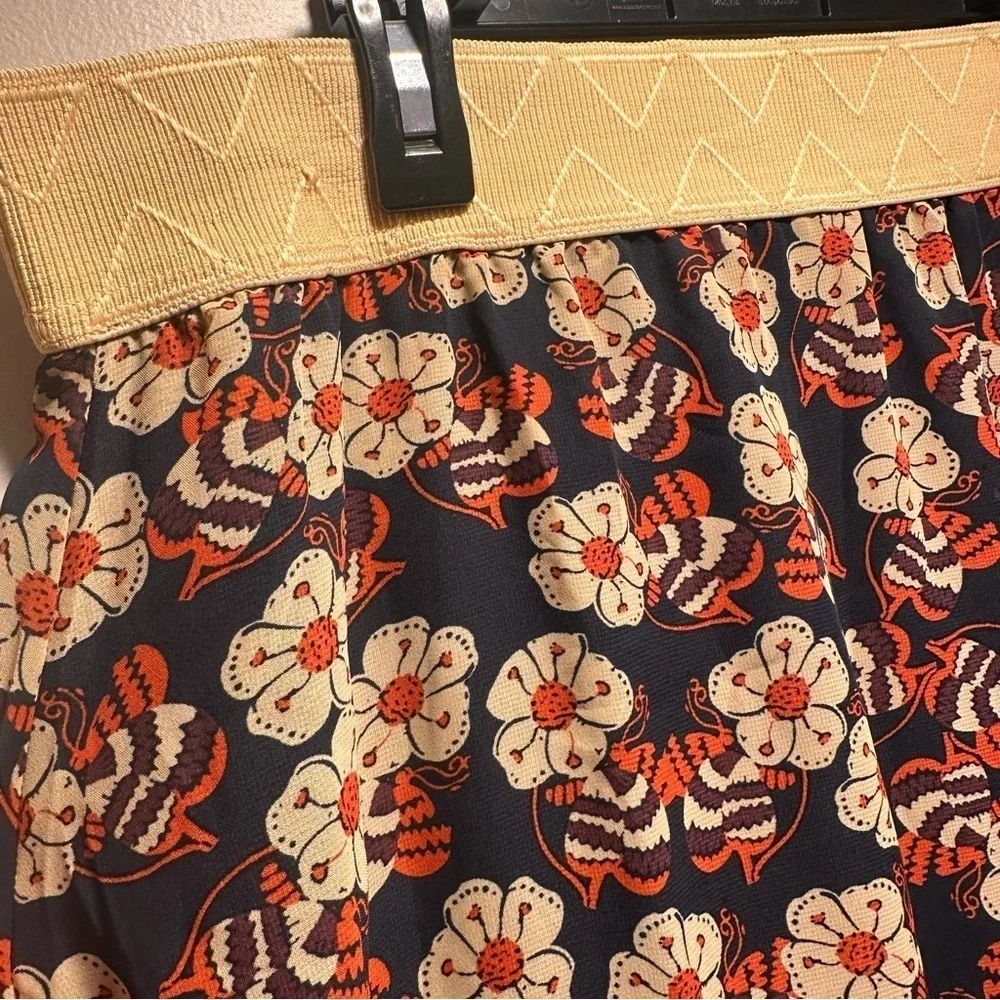 LuLaRoe Lola Lined Chiffon Midi Skirt Elastic Band Floral Pattern Large 12-14